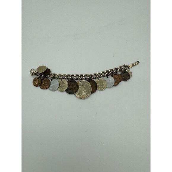 15 Coin Jewelry Charm Bracelet UK British SWITZERLAND AUSTRIA 2 Penny 1 1/2 Cent - Picture 4 of 5